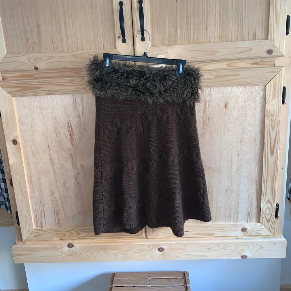 Vintage Unbranded brown sweater fur trimmed strapless dress size 6
